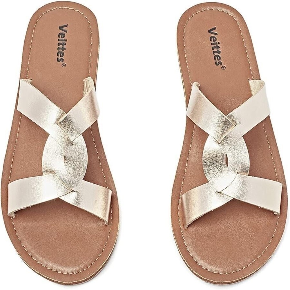 Womens Flat Sandals Size 7 Gold Color summer shoes Veittes - Picture 4 of 10
